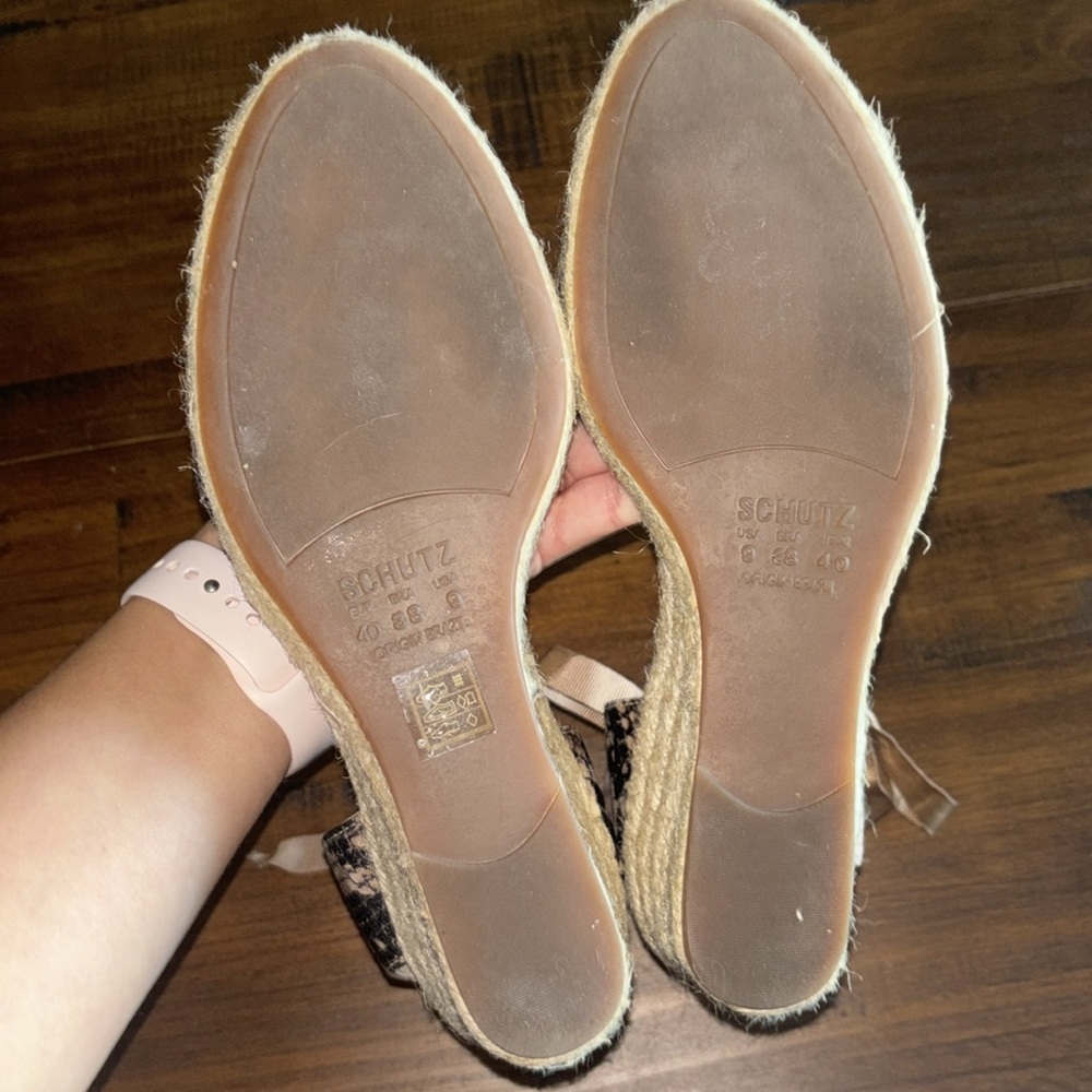 SCHUTZ Snake Print Espadrille Wedge in Beige and Black with Tan Ankle Tie - Picture 5 of 7